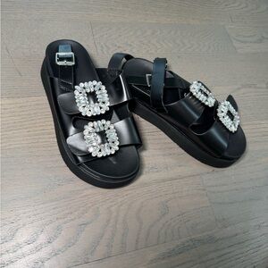 Brand New, Black Women's Sandals with Crystal Embellishments, Size 36